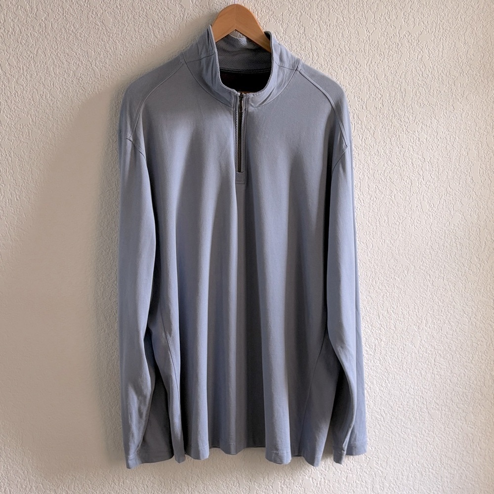 Tommy Bahama Men’s 1/4 Zip Pima Cotton Powder Blue Long Sleeve Pullover size XL